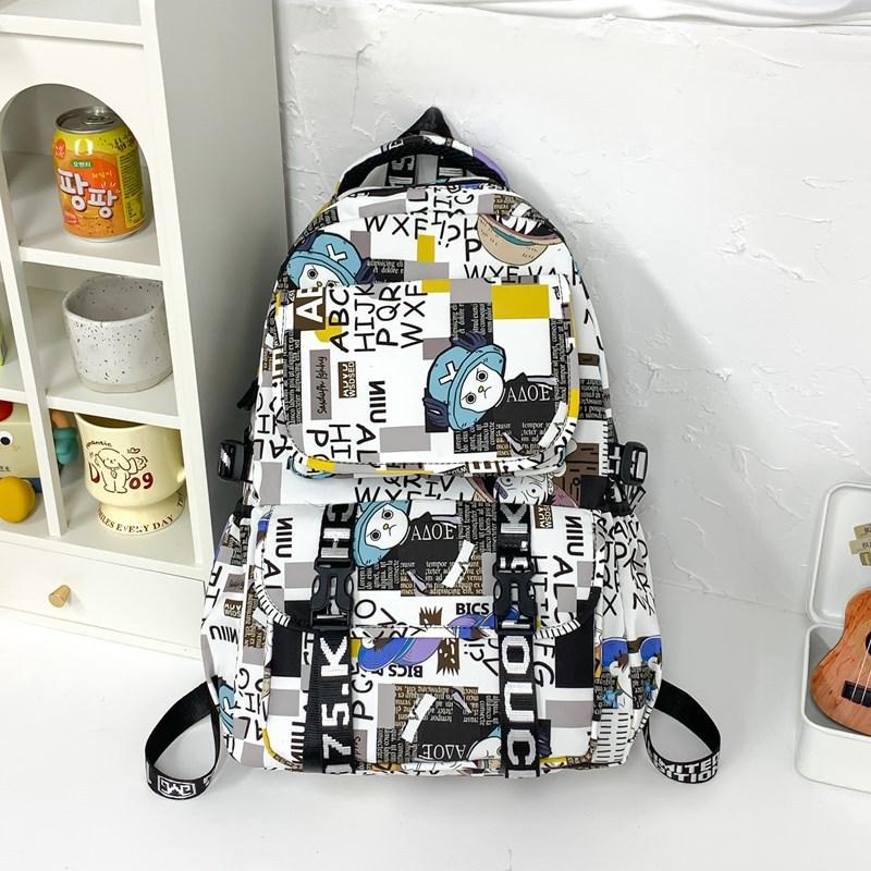 New fashion student schoolbag animation printing trend fashion backpack men and women large capacity simple graffiti backpack