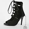 Fashion Patent Leather Mixed Denim Ankle Boots Woman High Heel Cut-Out Design Lace-up Canvas Booties Ladies Latin Tango Salsa Dance Shoe