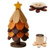 Christmas Tree Trivet 5 Pieces Foldable Wooden Trivet Heat Resistant Desk Coaster with Stand for Hot Dishes Kitchen Counter Pan