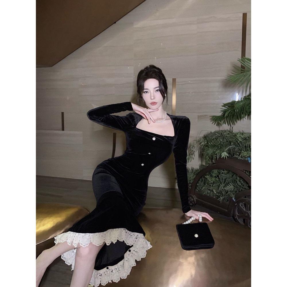 2025 Autumn High-End Waist-Hugging Fishtail Ruffle Dress for Women