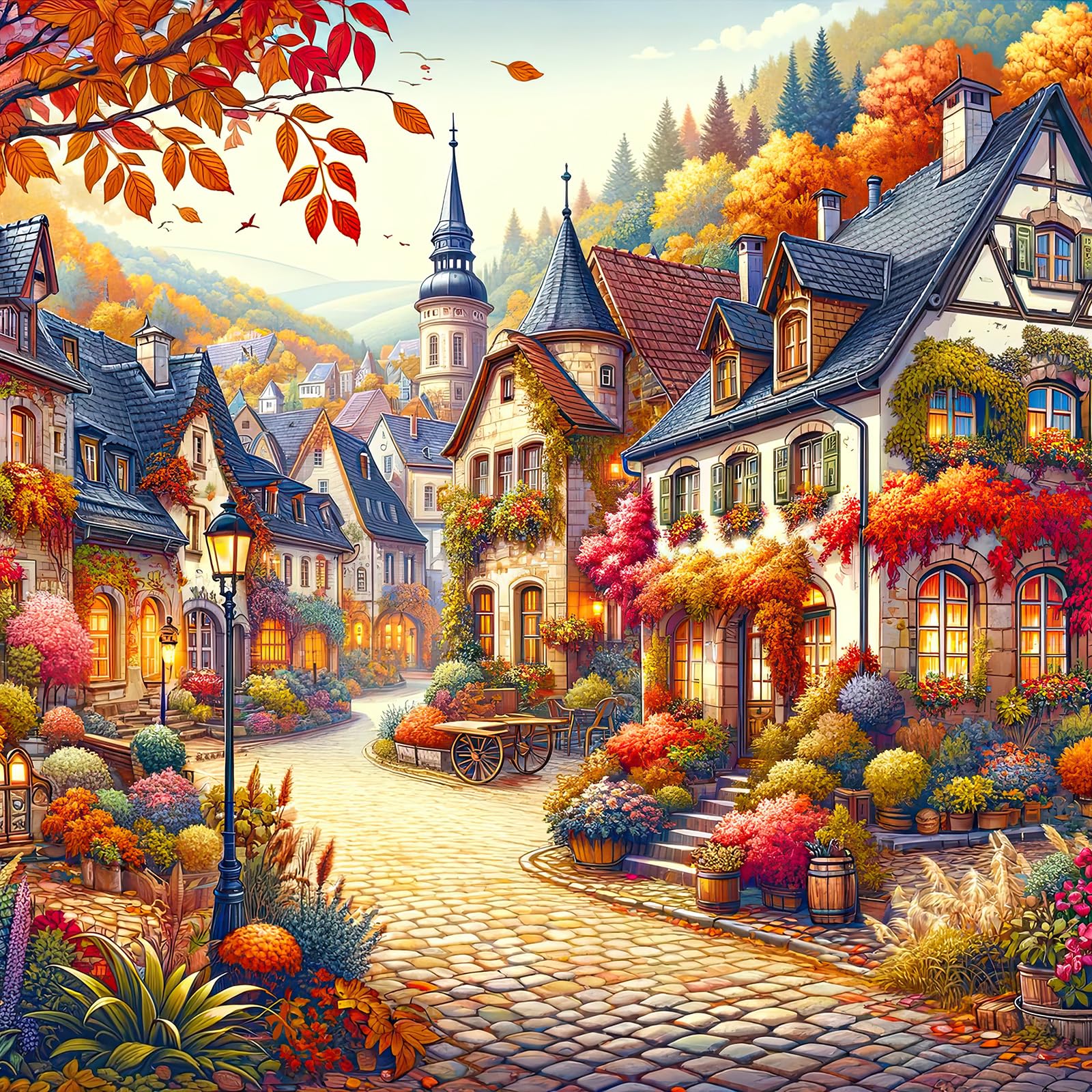

1024-Piece Jigsaw Puzzle for Adults, Town in Autumn, with Printed Backing for Perfect Fit and Dust-Free Design, Home Decor Challenge Gift Toy for