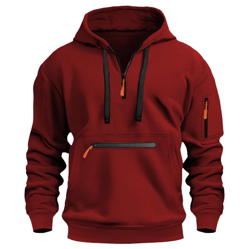 Men's Multi-Zip Pocket Hoodie, European Size, 220g Fabric, Autumn/Winter Style Sweatshirt