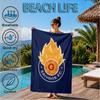Flame Soccer Emblem Printed Microfiber Beach Towel, Soft And Absorbent, Quick-Dry, Ideal for Summer Travel, Beach Essential, Swimming Pool