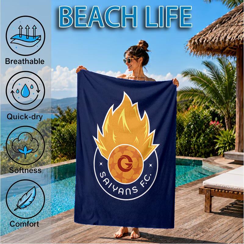 Flame Soccer Emblem Printed Microfiber Beach Towel, Soft And Absorbent, Quick-Dry, Ideal for Summer Travel, Beach Essential, Swimming Pool