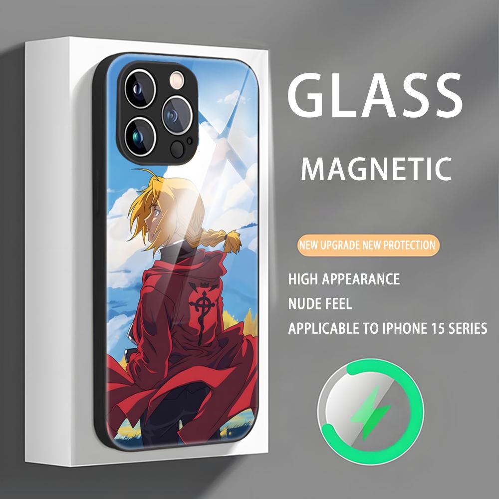Anime Fullmetal Alchemist Phone Case For iPhone 16 15 14 13 12 11 X XR XS 8 Plus Mini Pro Max Glass Magnetic Case