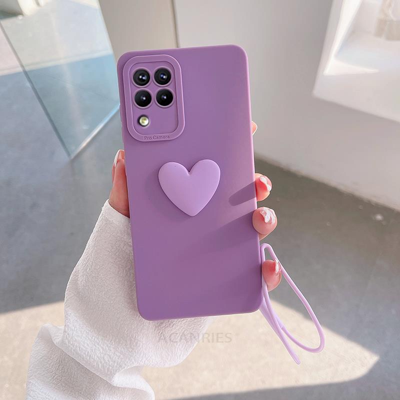 M 32 33 52 53 Love Heart Lanyard Silicone Case For Samsung Galaxy A12 A22 A51 A71 M52 M53 M33 M23 M32 4g 5g Camera Cover Note 20