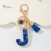Durable Keychain Charm Blue Series Pendant, Initial Letter Key Chain with Eyes Keyring Tassel Design, A-Z Holder for Bags Backpacks Cars Accessories