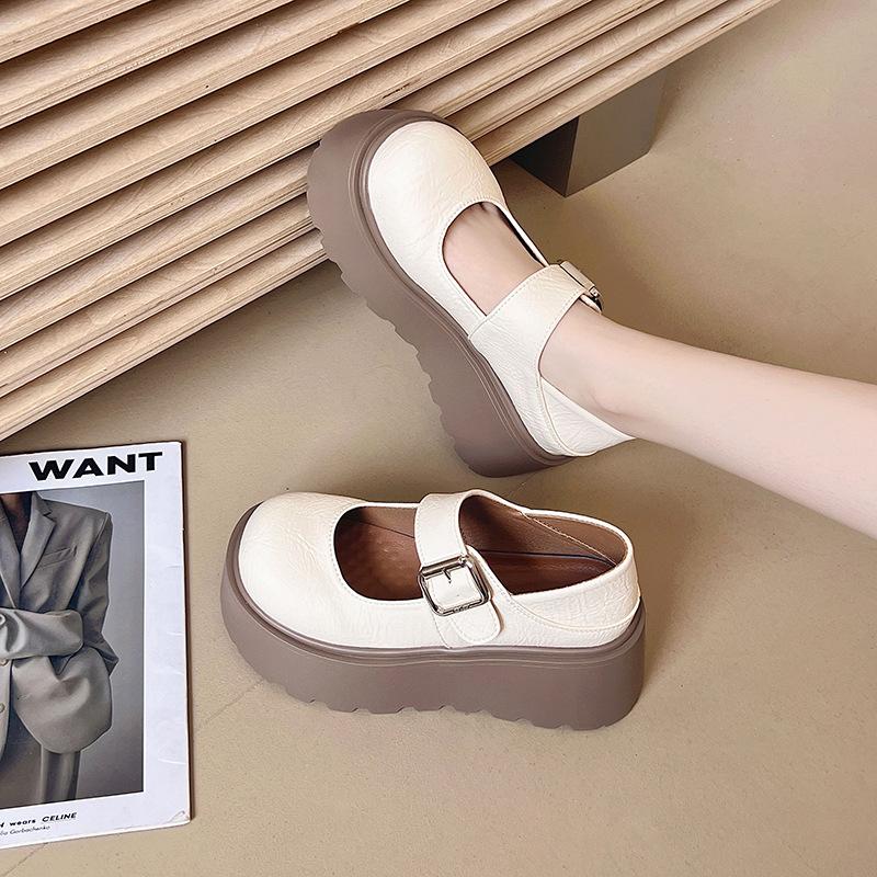 Platform Mary Jane Women's Shoes 2025 New Summer Fashion Single Shoes One-word Buckle with Muffin Sole Women's Shoes