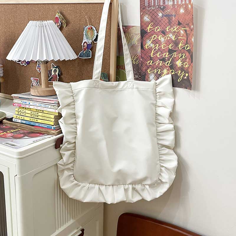 

Винтажные женские сумки-тоут Французский стиль Рюши Элегантная Sac A Main Femme Большая вместимость Легкая тонкая На плечо Bolso Mujer Сумки 39x39x2cm белый