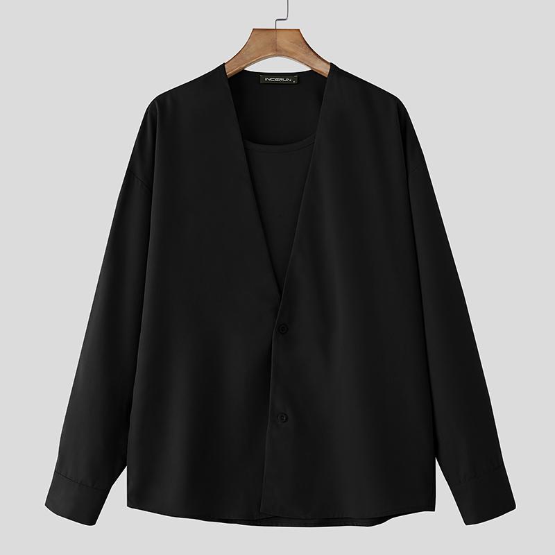 

INCERUN Мужской кардиган летучая мышь, свободный, двухслойный, повседневный, тонкий, кимоно-топ S чёрный