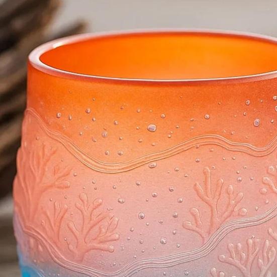 Yousheng Ocean Sunset Glass Mug Gradient Coffee Cup with Wave Embossing 350ml Large Capacity Beverage Cup Holiday Gift for Beach Lovers