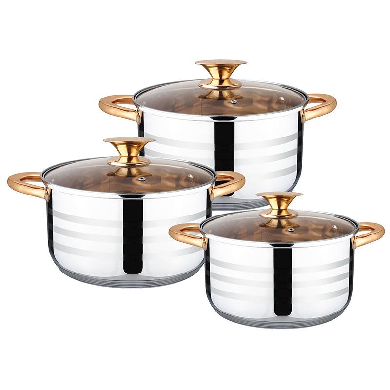 Wholesale Household Kitchenware Stainless Steel Golden Capsulated Cooking Pot Non Stick Cookware Sets with Glass Lid