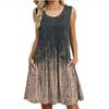 Damen Sommer Neues bedrucktes Tanktop Lockeres Kleid mit Tasche