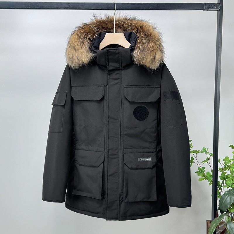 Mens Womens Mid-Length Parka With Detachable Faux Fur Collar Winter Down Coat - Warm Thick Hooded Multi-Pocket