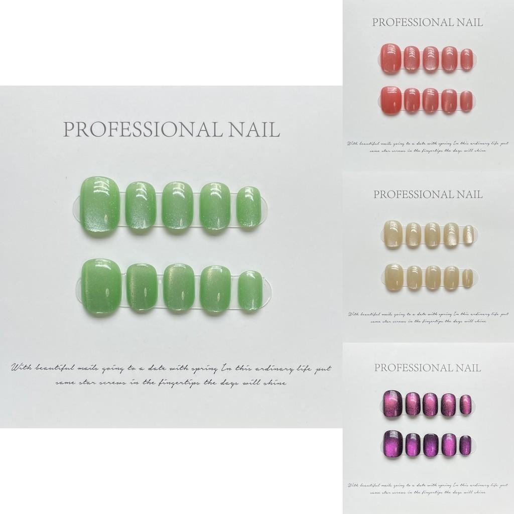 Handcrafted Short Cat Eye Nail Art Rainbow Colors Xs/s/m Sizes