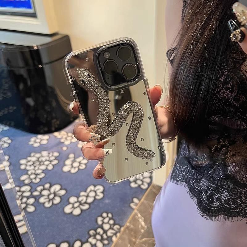 

Rhinestone Snake Mobile Phone Case for Apple 16promax Mirror for IPhone15plus High-end Light Luxury 17 Women s Model For iPhone 7/8/SE 2020