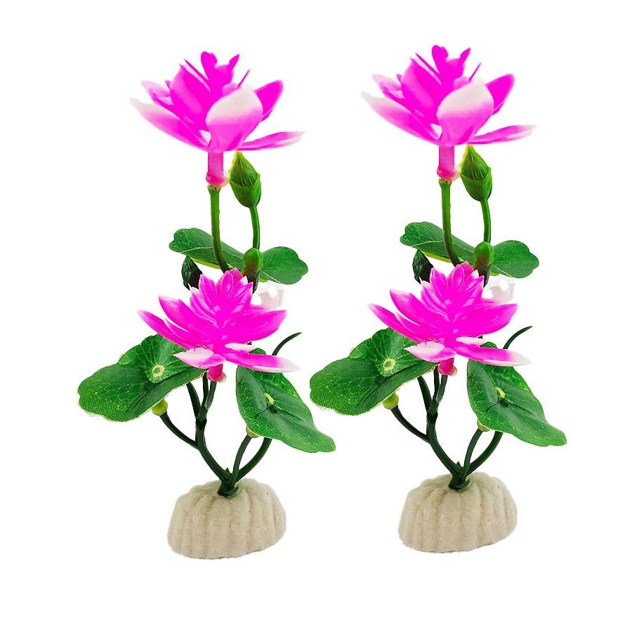 

Набір з 2 штучних лотосів - Реалістичні рожеві та фіолетові водяні лілії для декору акваріума, аксесуари для тераріуму для черепах, покращення середовища для риб рожевий