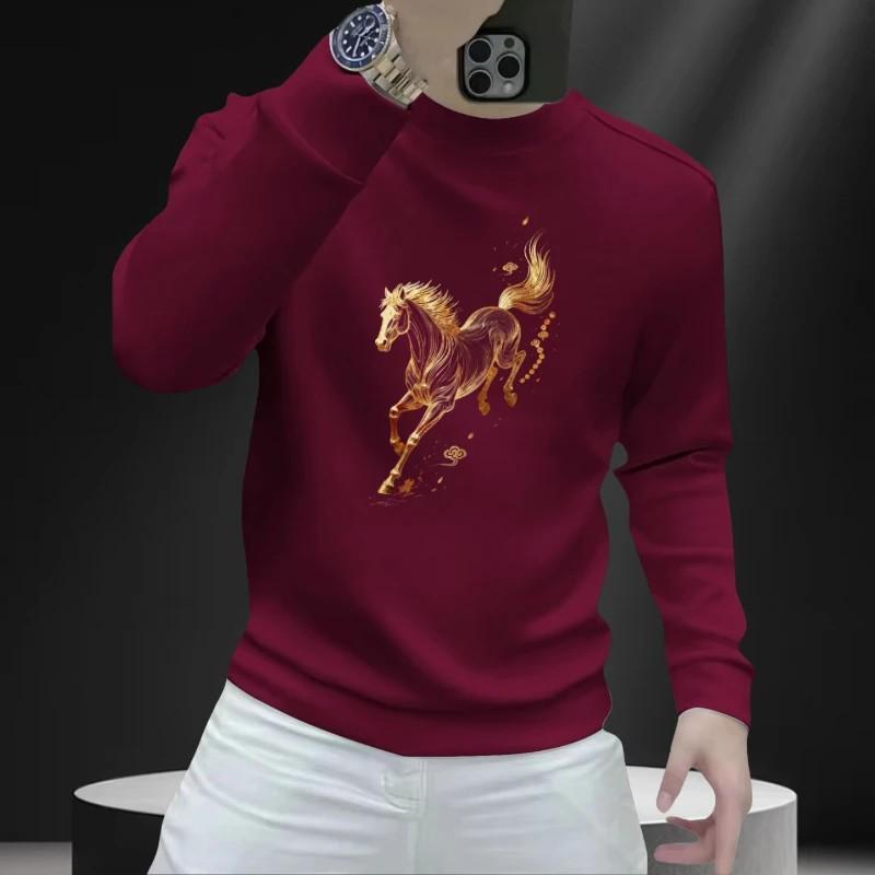 2026  Success on Horseback  Men s Casual Round Neck Hoodie - Trendy Autumn/Winter Loose Fit 3XL