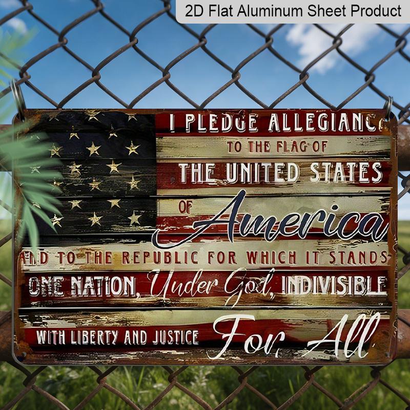 2D Flat Rustic American Sign Rustic Aluminum American Style 8x12 Inch Sign U.S. Flag Design Pledge of Allegiance & Liberty Quote