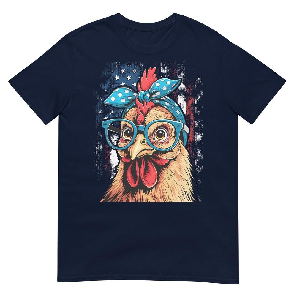 Cute Unisex Girl Chicken With Bandana Headband And Glasses Tshirt S