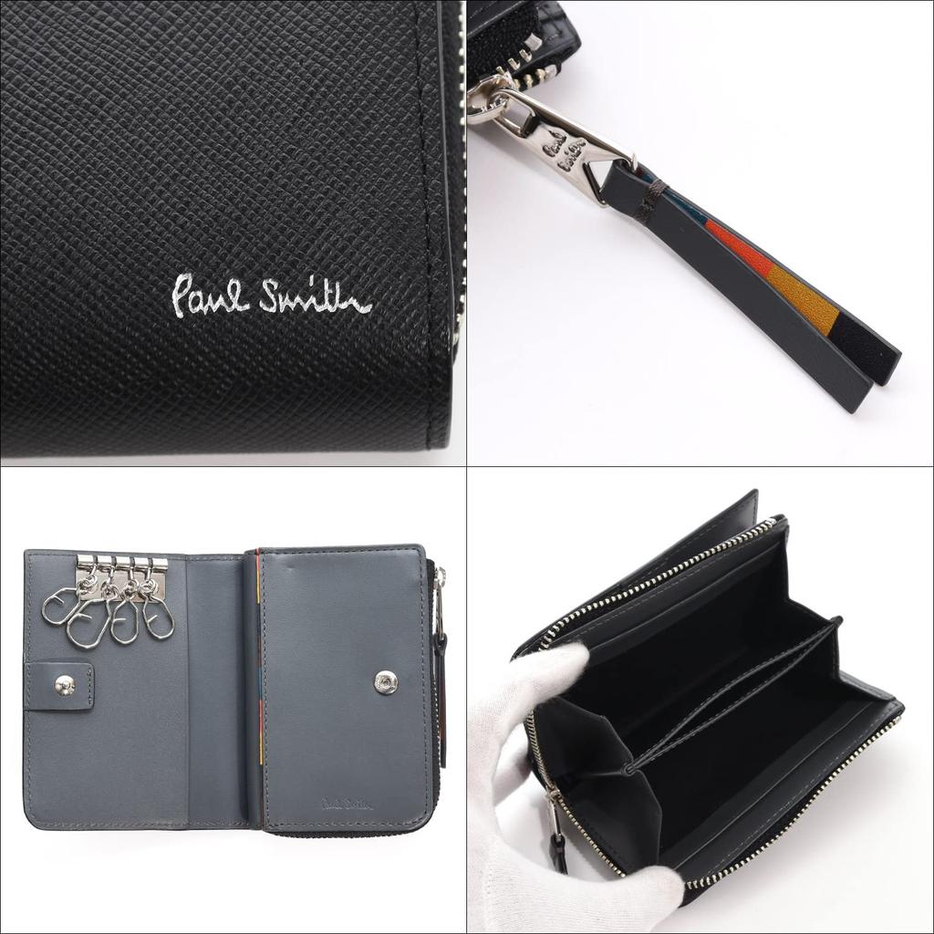 Paul Smith Personalized Key Coin Bright Stripe Cowhide 873919 Wallet, Case, Case, Puller, Leather, P641/BPS641 (No Personalization, Black)