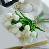 15 PCS White Imitation Tulip Artificial Flowers Real Touch Tulips Faux Flower for Home Kitchen Wedding Dining Table Decoration