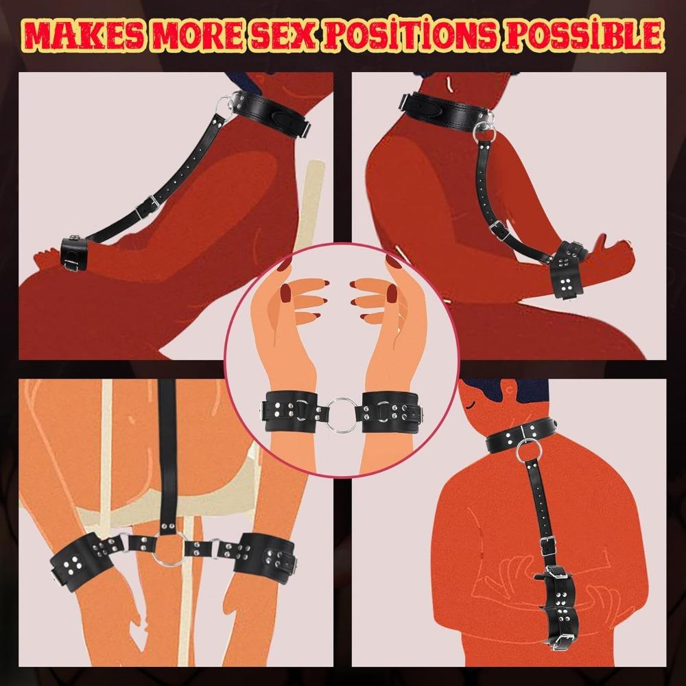 Bondage Fessel Paare Sexspielzeug Set Hals zu Handgelenk Verstellbare Handschellen Halsband Sexfesseln Frauen Erwachsene Sexspielzeuge SM Kit