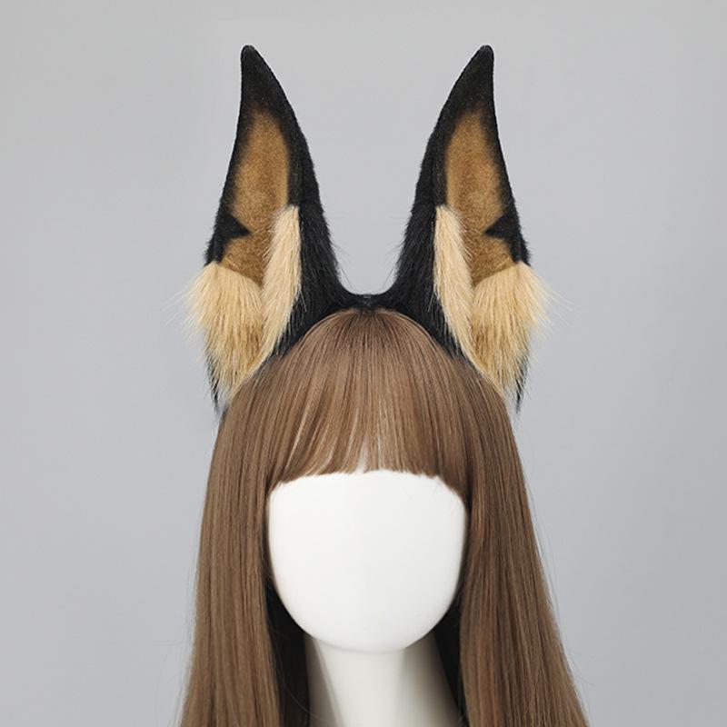 Neues Schwarzbraunes Tier Kunstfell Wolfsohren Stirnband Flauschiger Plüsch Dobermann Hund Haarreif Lolita Maskenball Halloween Cosplay Requisiten