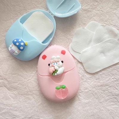 Scatola Porta Fogli di Sapone Monouso da Cartone Animato Sapone per Lavaggio Mani Fogli di Sapone di Carta Scatola Portaoggetti Portatile per Viaggio All'Aperto