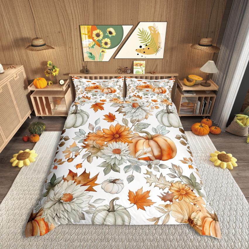 Homewish Thanksgiving Day Duvet Cover SetAutumn Harvest Bedding SetFall Pumpkin Comforter Cover Set