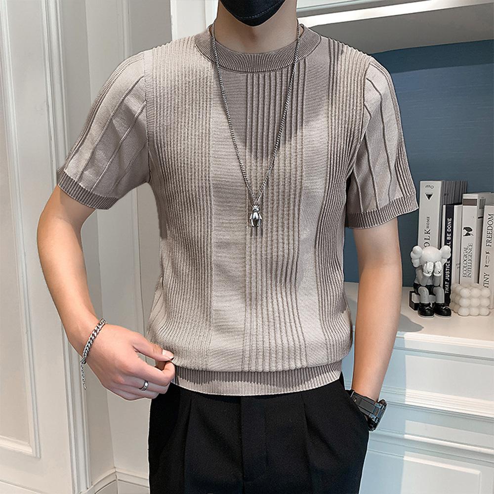 T-shirt estiva a righe da uomo, vestibilità slim, casual, a maniche corte, stile Harajuku, scollo rotondo, abbigliamento da uomo