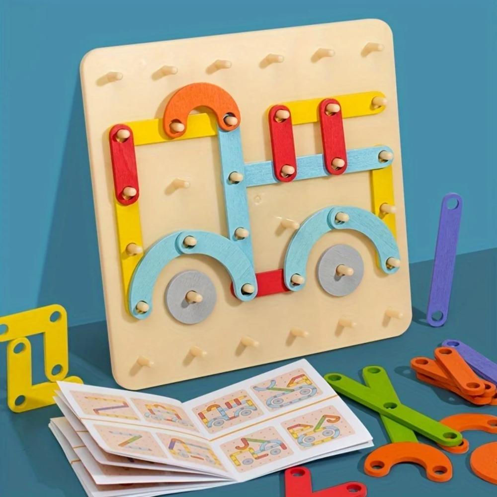 1 Box Children Wooden Geoboard Toys Nail Board Geometric Column Set Construction Puzzle Geometric Pegboard Montessori Sensory To