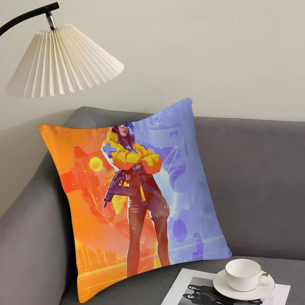 V-VALORANT Cartoon Spiel Büro Kissen Kissenbezug Autokissenbezug 45X45CM Lendenkissenbezug Sofakissenbezug