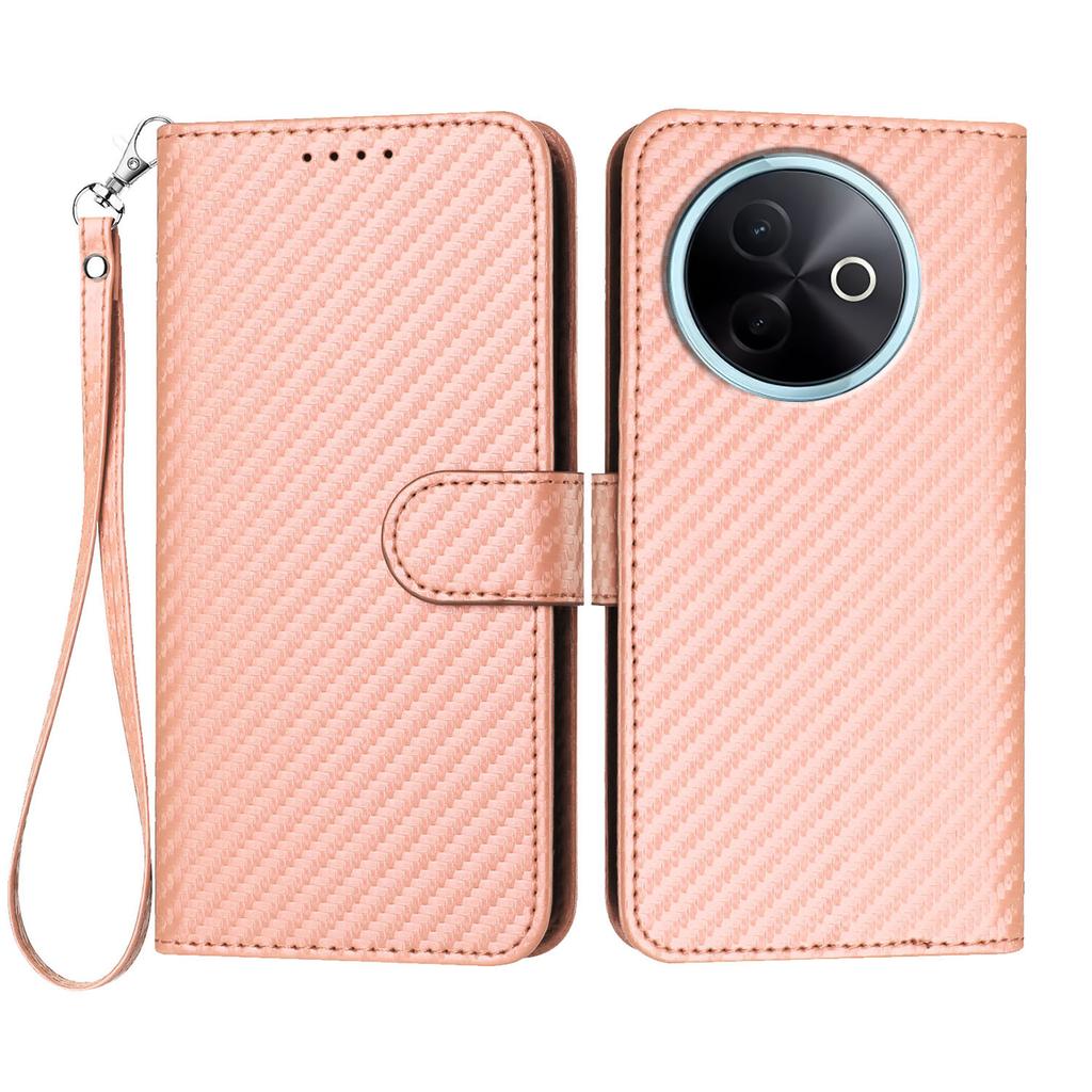 For vivo Y300i 5G/vivo Y39 5G Wallet Case with Strap Carbon Fiber Texture Leather Mobile Cover