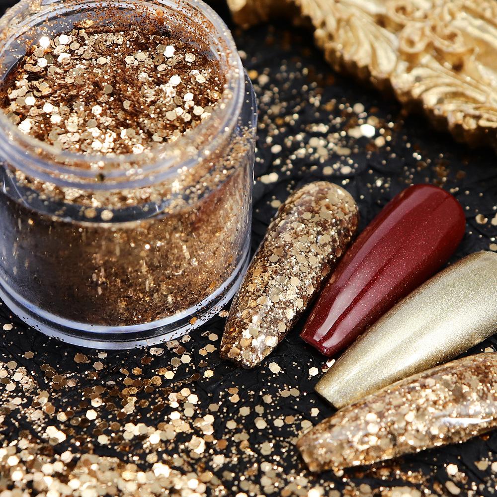 Explosive glitter sand gold glitter nail glitter decoration, Japanese autumn and winter bottle packaging, PET nail powder, drip filled