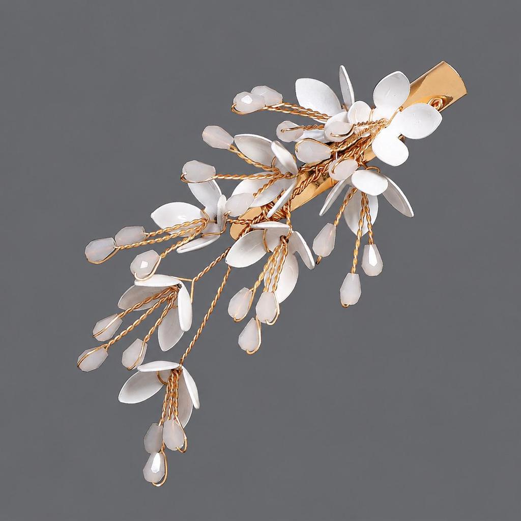 Handmade Flower Hair Clip with Alloy, Pearl and Drip Oil - Bridal Wedding Headwear Accessory