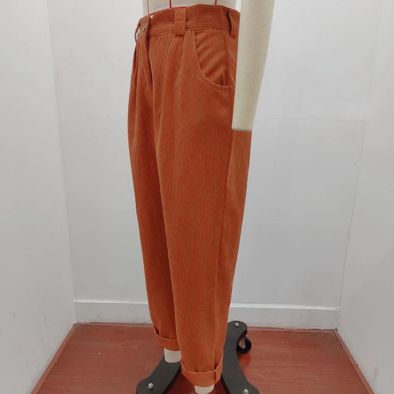 GMXIA Autumn Women's High Waist Casual Pants Solid Colour Corduroy Loose Straight Trousers