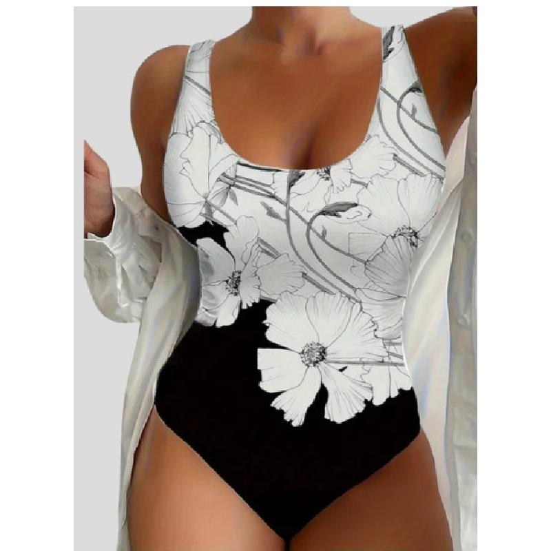 Women One Piece Swimsuit With Floral Print Padded Wireless Sleeveless Open Back Swimwear For Beach Pool Swimming Water Sports S-4XL