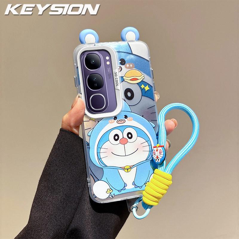 KEYSION Capa de Desenho Animado de Orelha Fofa para VIVO Y19S 4G com Cordão Silicone Macio+PC à Prova de Choque Capa Traseira para Celular para VIVO Y19S Pro