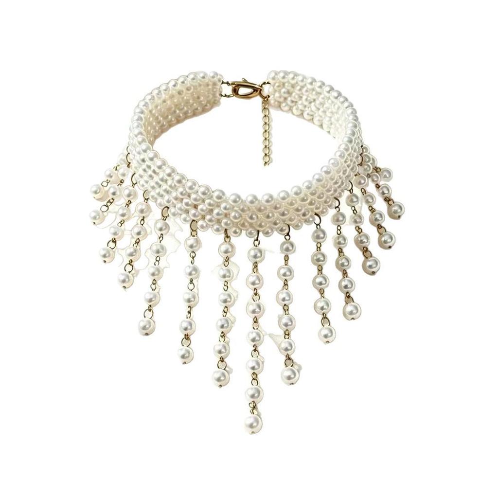 French Court Tassel Embroidered Pearl Choker Wedding Gown Necklace