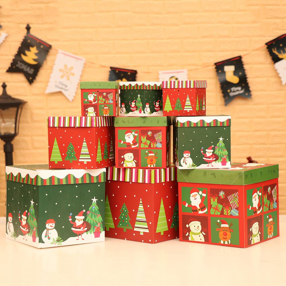 Cartoon Style Festive Christmas Gift Boxes Set Of Three For Holiday Decor Gifts And