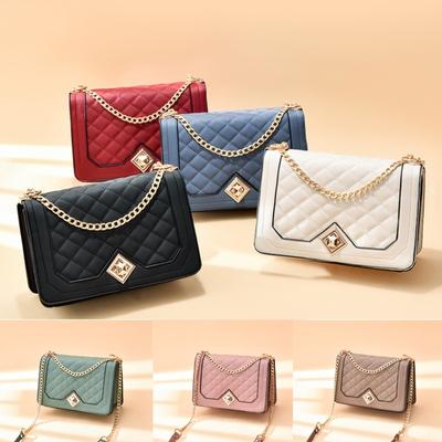 Bolsa de Corrente de Diamantes Moda Bolsa Feminina Couro PU Macio Bolsa Quadrada Pequena Bolsa de Ombro Mensageiro para Senhoras