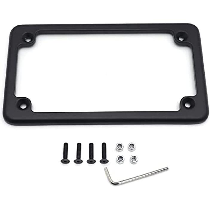 

Motorcycle License Plate Frames, Flat Bracket Tag Holder 7 Inches x 4 Inches, Universal Chrome License Plate Frame Exterior Accessories,Black чорний