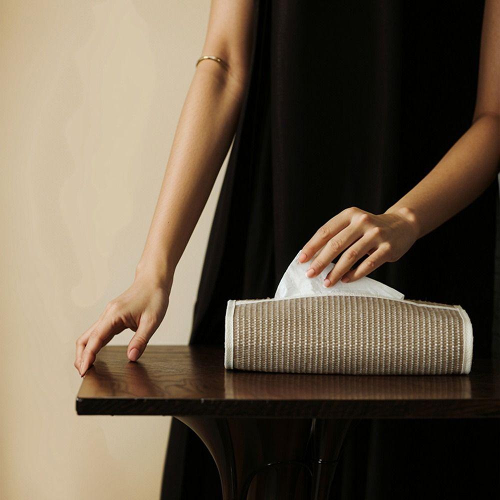 Rectangle Shape Woven Tissue Box Straw Woven High-End Ornament Facial Tissue Dispenser Space Saving Decorative