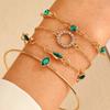 4Pcs/Set Imitation Gemstone Bangle Set Green Color Jewelry Set Fashion Hollow Bracelet