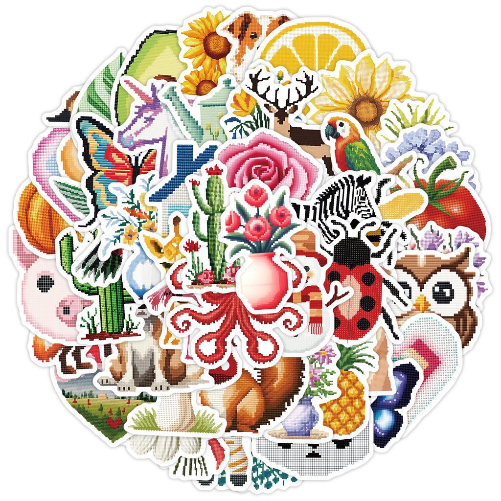 50 Animal Pixel Graffiti Stickers Creative Animal Stickers Water Cup Mobile Phone Computer Waterproof Decorative Stickers