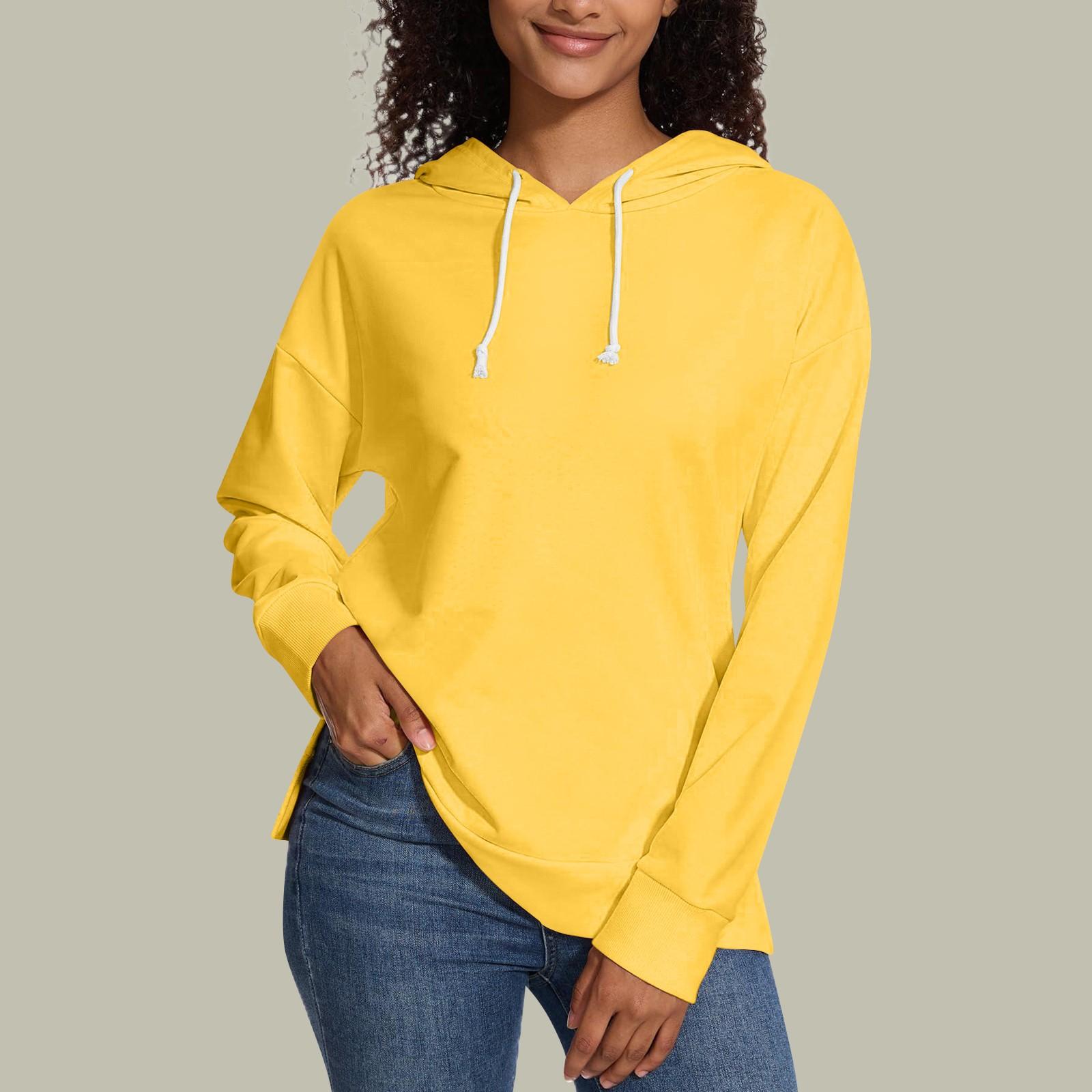 

Женская свободная толстовка с капюшоном, повседневная, с длинным рукавом, однотонная, с завязками, с боковыми разрезами, пуловер, топ XL жёлтый