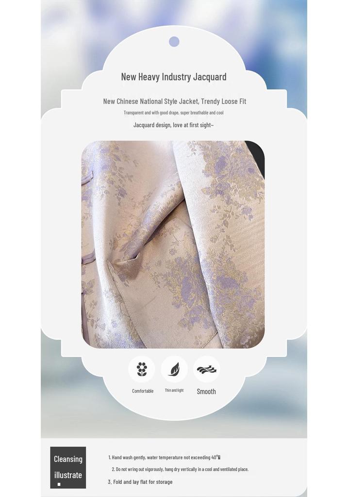Silk Jacquard Plus Size Jacket for Middle-Aged Women – Chinese Style with Frog Buttons, Anti-aging, Spring/Autumn