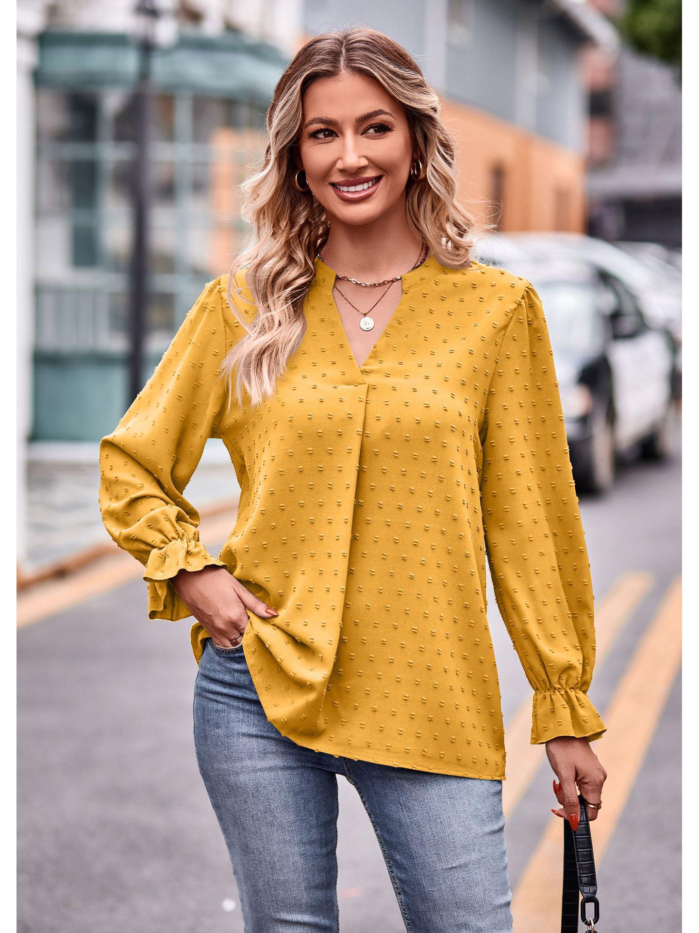 

Осень 2024 г. Женский жаккардовый свободный топ-зонтик с V-образным вырезом и длинными рукавами L