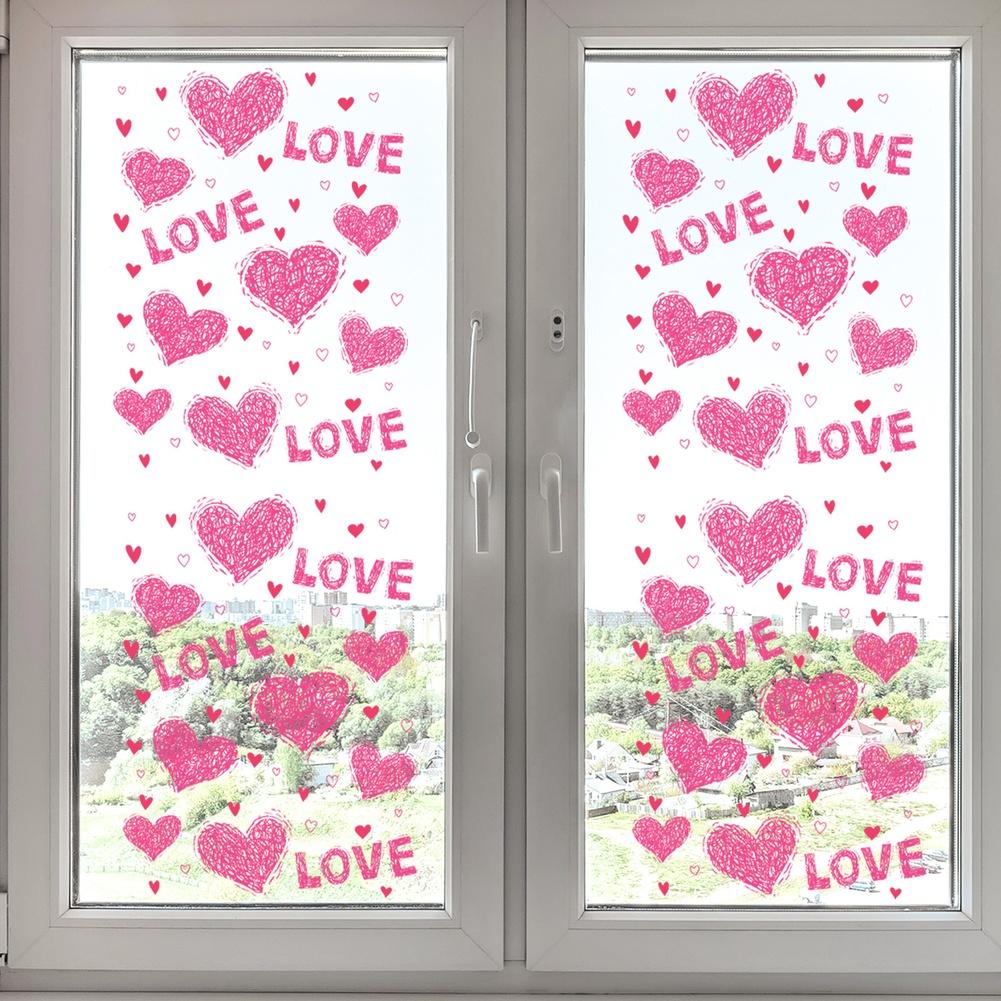 

Set of 4 Valentine Window Stickers with Heart Bear and Floral Designs Static Cling Decals for Bedroom and Indoor Use
